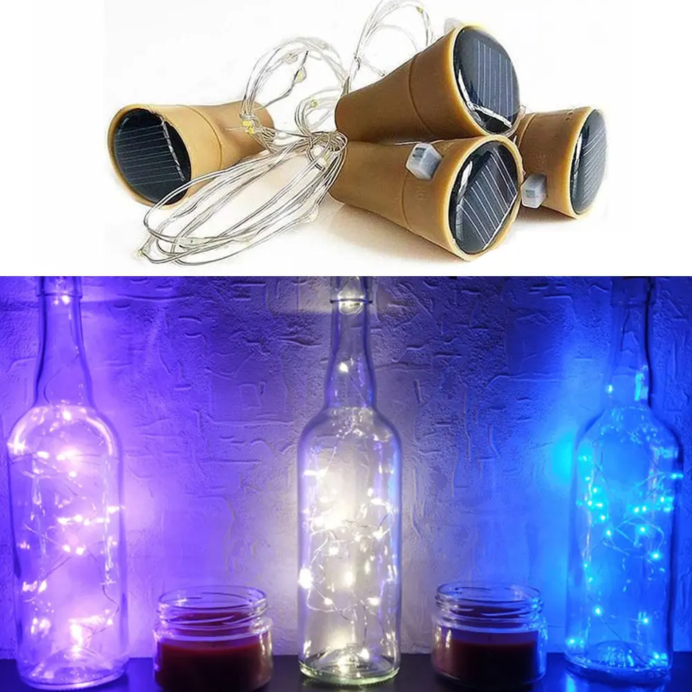 10LED 15LED 20LED Solar LED Cork Wine Bottle Stopper Copper Garland Wire Fairy String Light 1M/1.5M/2M Outdoor Party Decoration