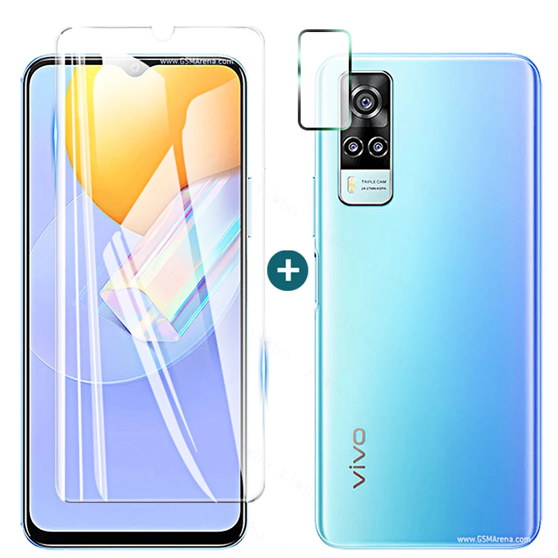 

2 в 1 для Vivo Y31 Y51 Y72 Y52 Закаленное стекло пленка полное покрытие стекло Защитная пленка для экрана Y70 Y50 Y30 объектив камеры Y 31 51
