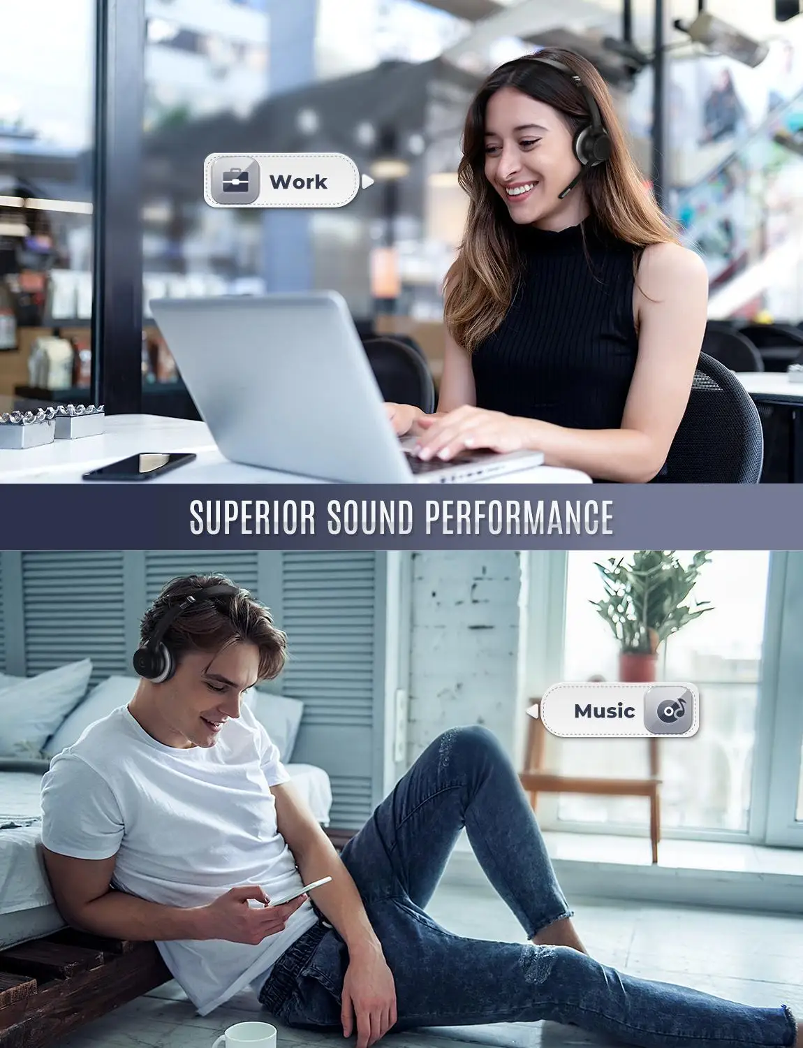 Mpow HC5 Wireless Bluetooth Headsets with CVC 8.0 Noise Cancelling&22H Battery Life Clear Calls Headsets for Call Center Office