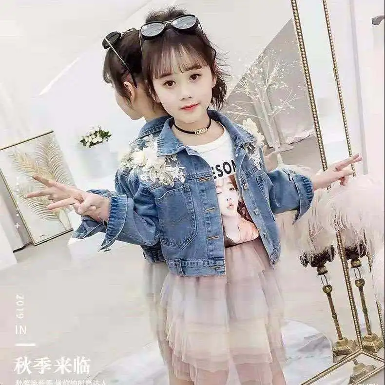 2021 new spring autumn/ summer Girls Kids denim jacket comfortable cute baby Clothes Children Clothing