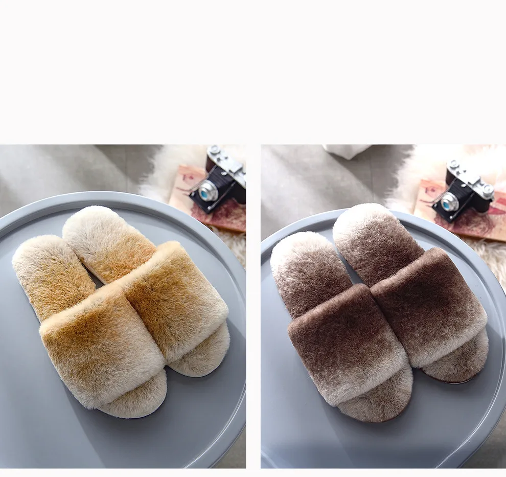 ASIFN New Couple Fur Slippers Women Wear Autumn and Winter Thick Bottom Home Wild Flat Bottom Plush Zapatos Mujer