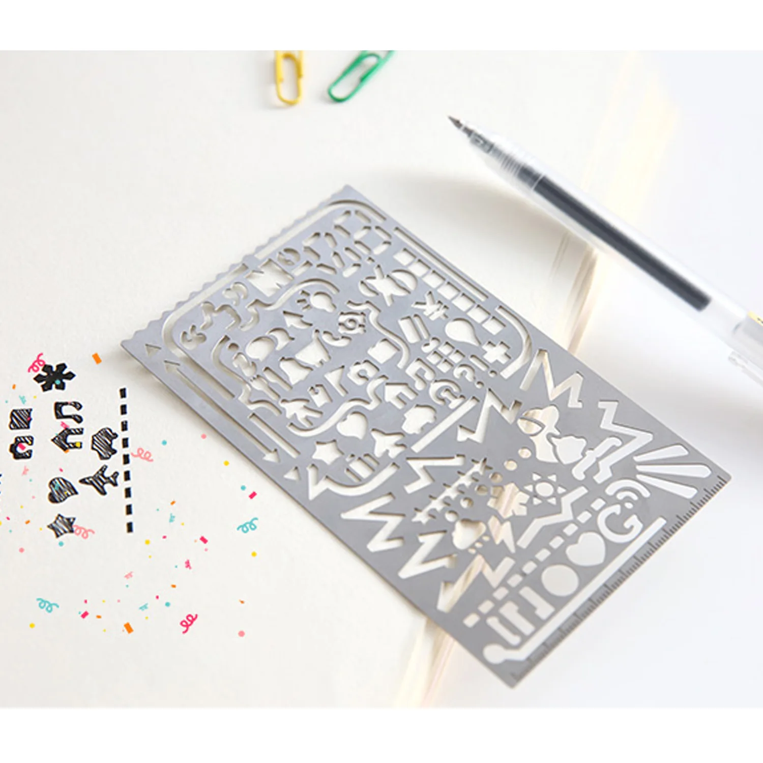 

Portable Stainless Steel Multi Functional Drawing Painting Template Ruler Stencil for Agenda Planner Journal Scrapbook Diary