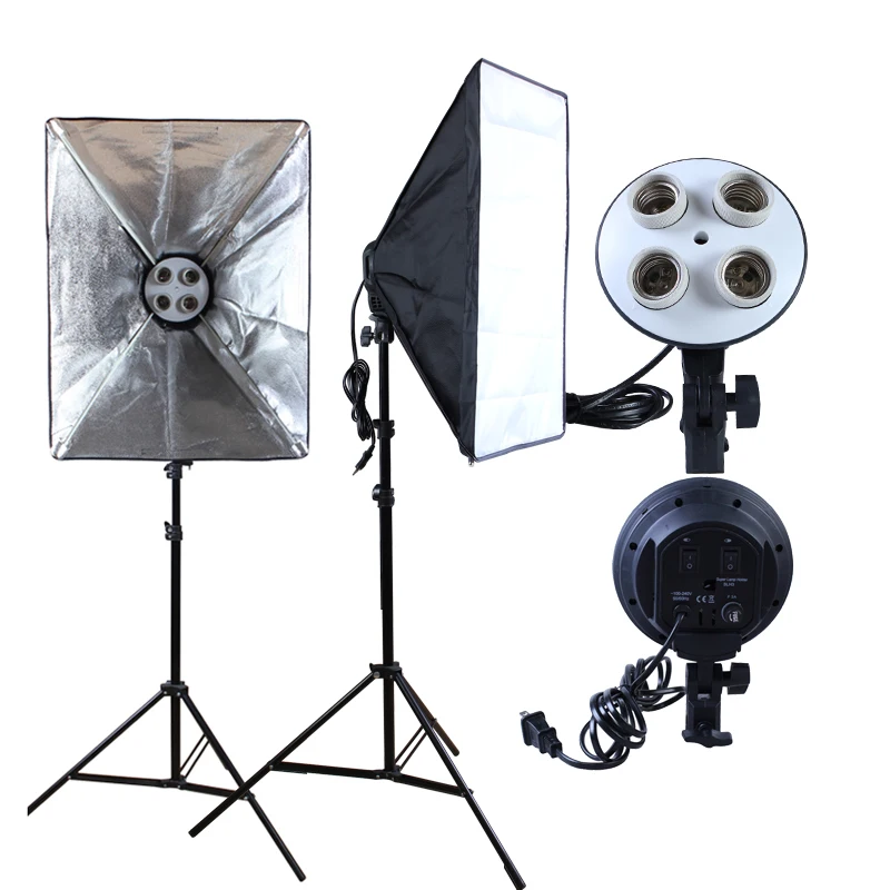 E27 4 Socket Foto Luz Bombilla Lámpara Soporte 50cm 70cm Estudio Caja Suave