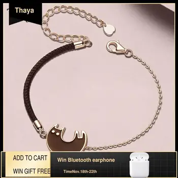 

Thaya Original Design 925 Silver Brown Lazy Cat Enamel Rose Gold White Zircon Silver Bracelet Dainty for women Fine Jewelry