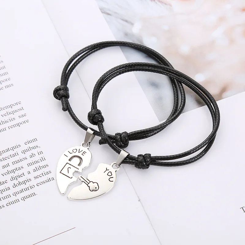 

New Fashion Couple Bracelet Stitching Heart Bracelets Women Cute Cat Pendant Romantic Valentine's Day present for Lovers