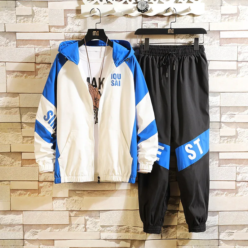 

Men Hooded Jackets+Pants 2 Pieces Sets Sportswear Sweatsuits High Quality Men Spring Autumn Casual Sets Tracksuits Size 3XL