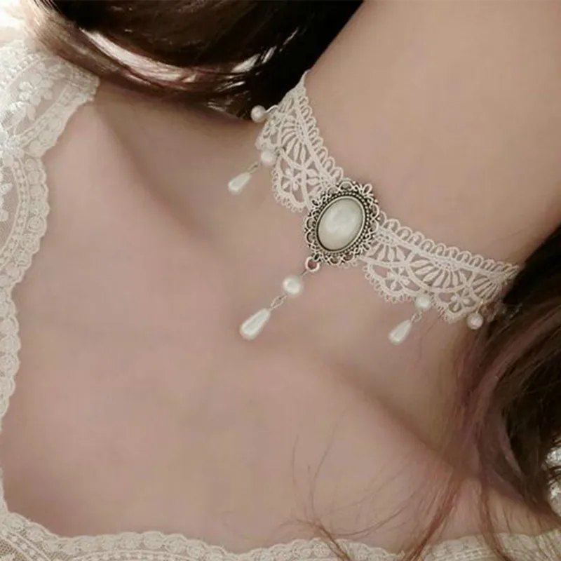 Белый черный кружевной чокер ожерелье женский чокер с татуировкой винтажный чокер Femme массивные Подвесные Ожерелья для шеи Mujer