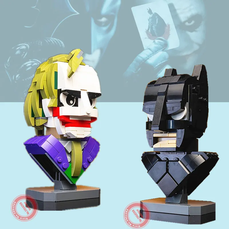 

New Dark Knight Batman Clown Joker Bust MOC-22597 MOC Fit Legoings Building Blocks Bricks Figures Children Toys Kid Gifts