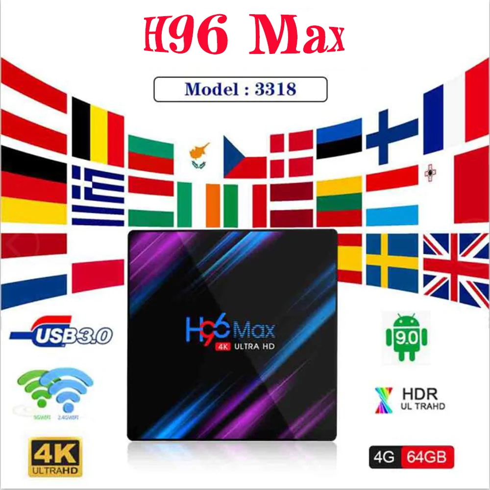Smart TV Box Android 9.0 H96 Max RK3318 4G 64G H.265 USB 3.0 BT4.0 4K Set Top Box Support Android TV YouTube Netflix IPTV H96Max