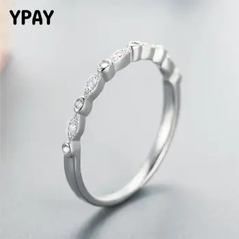 

YPAY Genuine 925 Sterling Silver Rings for Women Dazzling Zircon Stackable Ring Wedding Fine Jewelry Girlfriend Gift YMR150