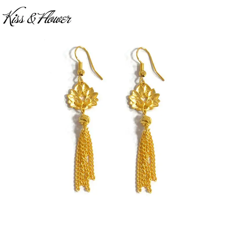 KISS&FLOWER ER73 Fine Jewelry Wholesale Fashion Woman Girl Bride Birthday Wedding Gift Tassel Peacock 24KT Gold Drop Earrings