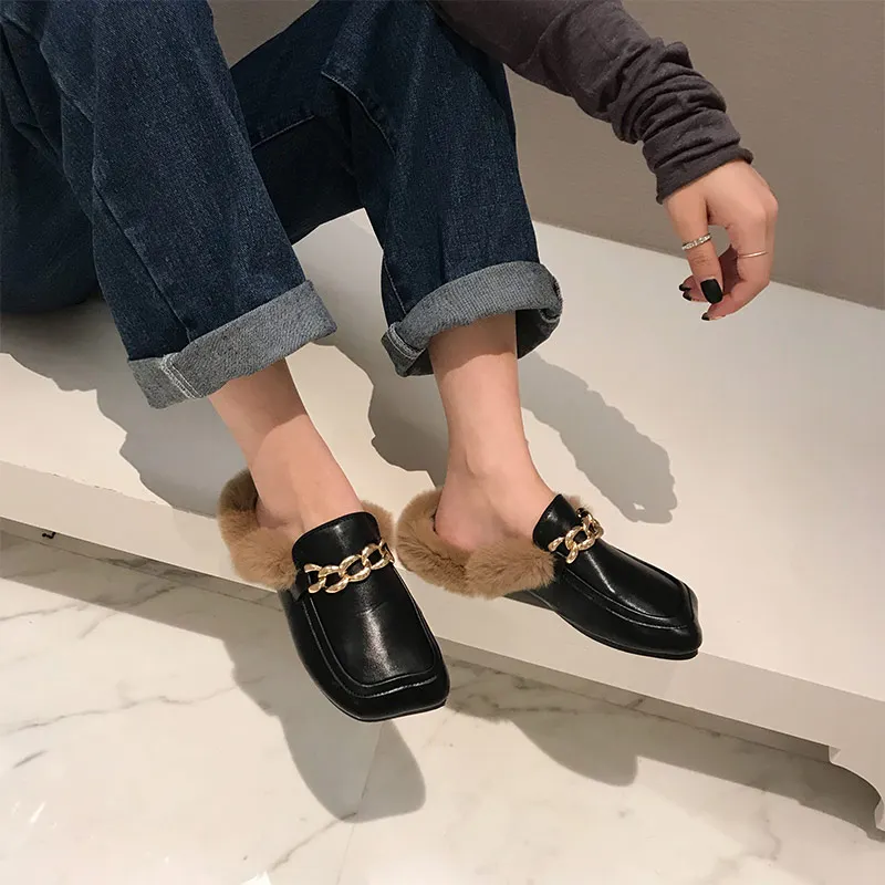MONMOIRA/Винтажные туфли на плоской подошве с квадратным носком и искусственным мехом; женские теплые зимние ботинки с металлическими цепочками; женская дизайнерская обувь без застежки; E0826