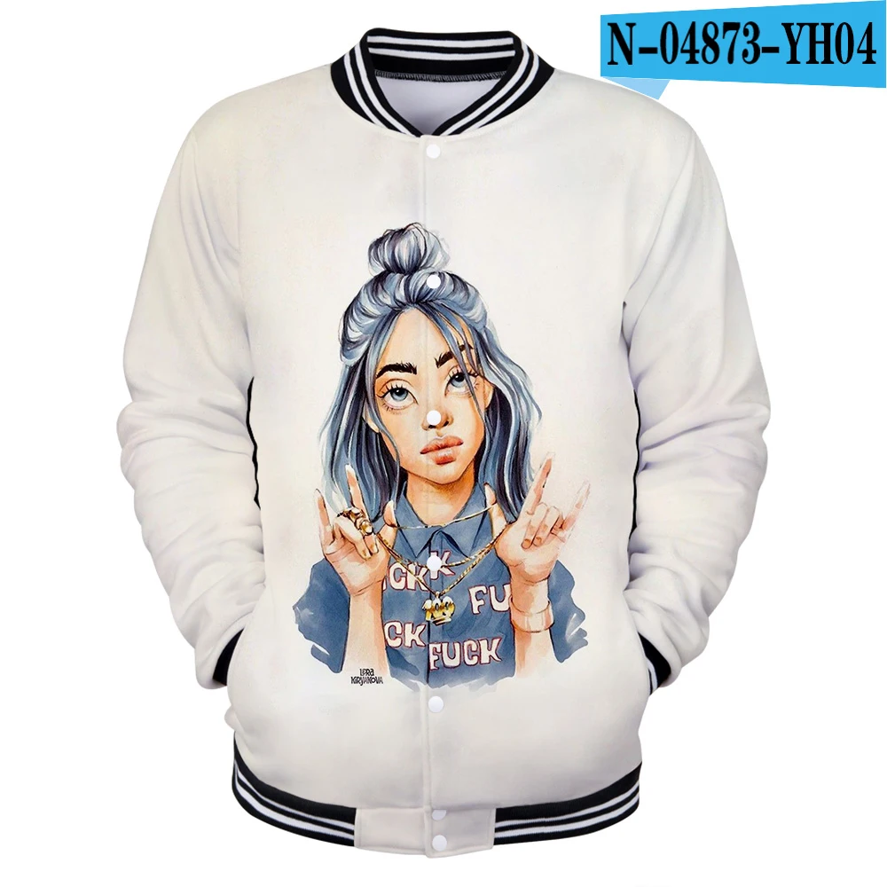 3D Billie Eilish Повседневная модная бейсбольная форма, женская и мужская куртка, удобная бейсбольная форма для мальчиков и девочек, новая Толстовка - Цвет: 3D