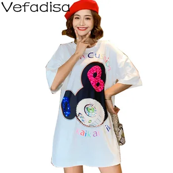 

Vefadisa White Women Panda T Shirt 2020 Women Letter Printed T Shirt With Sequin Female Summer Short Sleeve T Shirt ZQY004B