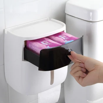 

Toilet Paper Holder Wall Mounted Paper Tissue Dispenser Multi-function Plastic Bath Paper Holder Storage Toilet Paper Holder