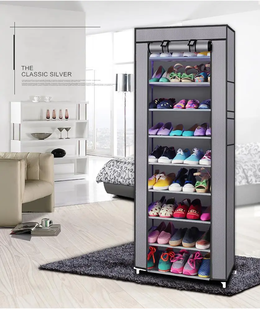 

Fashionable Room-saving 9 Lattices Non-woven Fabric Shoe Rack Gray Multifunctional Storage Rack Shoe Rack #US