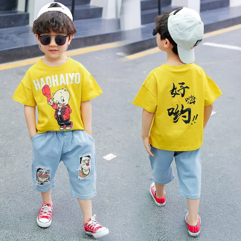 

A Childrenswear BOY'S Summer Wear 2019 New Style Set Children Summer Children Sports Korean-style Short Sleeve Two-Piece Set Fas