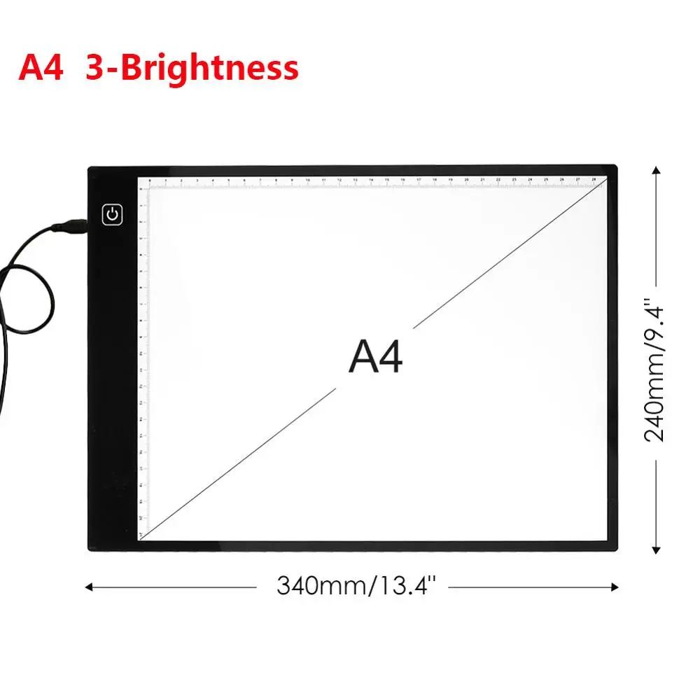 A3/A4/A5 светодиодный цифровой графический планшет дисплей Панель светящийся трафарет Графический художник тонкий художественный трафарет рисованная доска светильник коробка Прямая поставка - Цвет: A4 3-Brightness