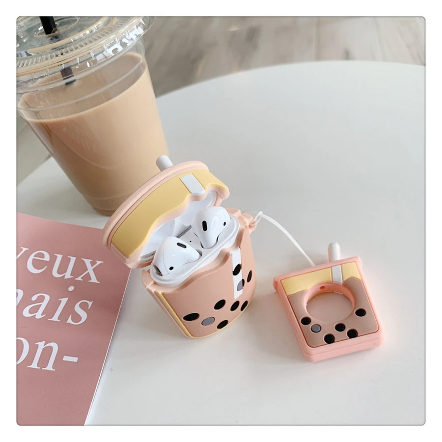 Для AirPods чехол Boba Milk tea беспроводной чехол для наушников для Airpods 2 Защитная крышка Милая бутылка для напитков с кольцом на палец
