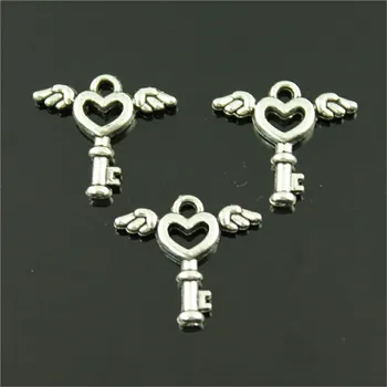 

10pcs Heart Key Wings Charms Angel Angel Wings Key Heart Charms For Jewelry Making Angel Wings Heart Charm 14x15mm