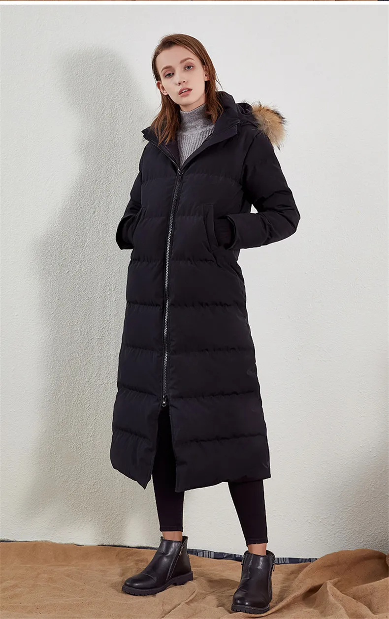 Зимнее Брендовое теплое пуховое пальто в канадском стиле, парка, удлиненная куртка, очень длинное пальто с капюшоном,-40, veste femme vestido mujer