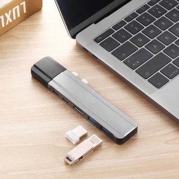 

HDMI/RJ45/PD/SD/TF/USB3.0 Double Type-C Adapter 6-in-1 USB Type C Hub HDMI 4K USB-C Hub to Gigabit Lan Ethernet Expansion dock