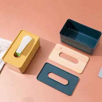 

Removable Plastic Tissue Box with Bamboo Wooden Cover Phone Slot Home Car Napkins Holder Kitchen Case Holder Storage Decoration