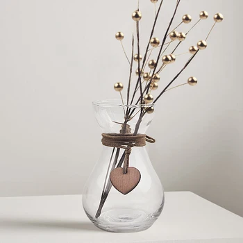 

Fresh Transparent Neck Leather Rope Glass Small Vase Modern Home Living Room Decoration Desk Vase flower vase