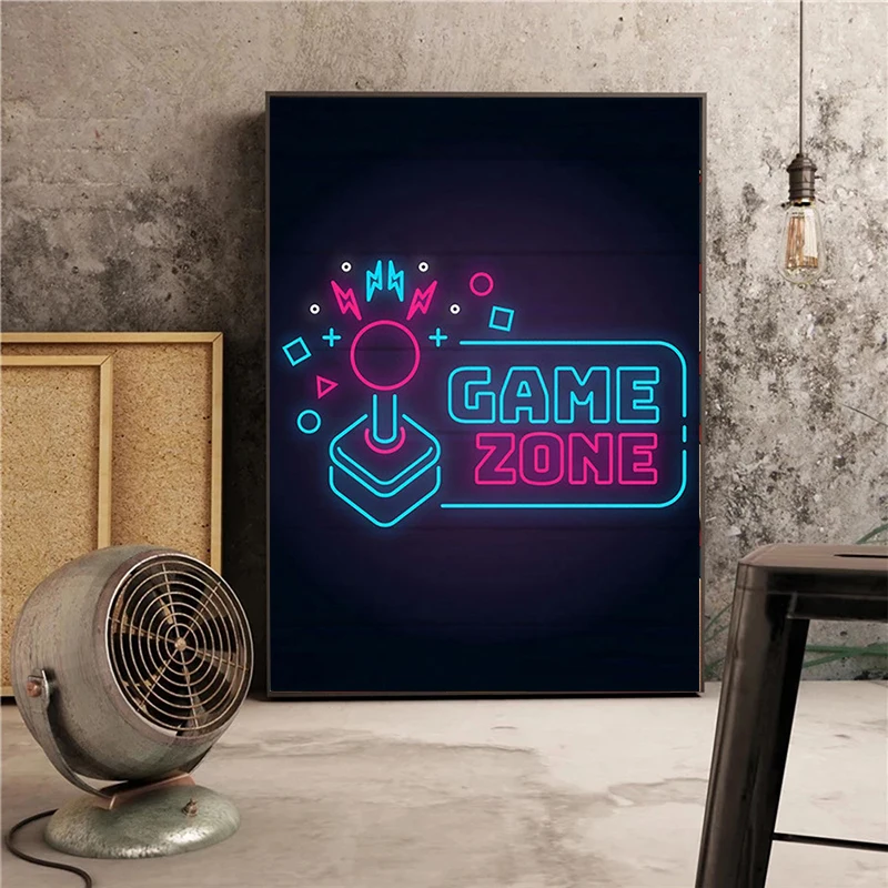 Gaming Posters Wall Decorations  Poster Gamer Neon Button Symbol - Canvas  Art Print - Aliexpress