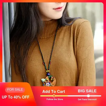 

Sweater necklace for Women Vintage long Statement Pendant Necklace Rope Wood Shell flower Necklaces ethnic jewelry Fashion 2019
