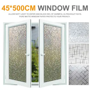 

45*500cm Glass Window Door Sticker Removeable Non-adhesive Privacy Frosted Window Film For Bathroom Office Meeting Room