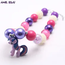 MHS. SUN милое дизайнерское ожерелье для девочек с объемными бусинами и подвеской в виде лошади из мультфильма, акриловая жвачка для детей, 2 стиля