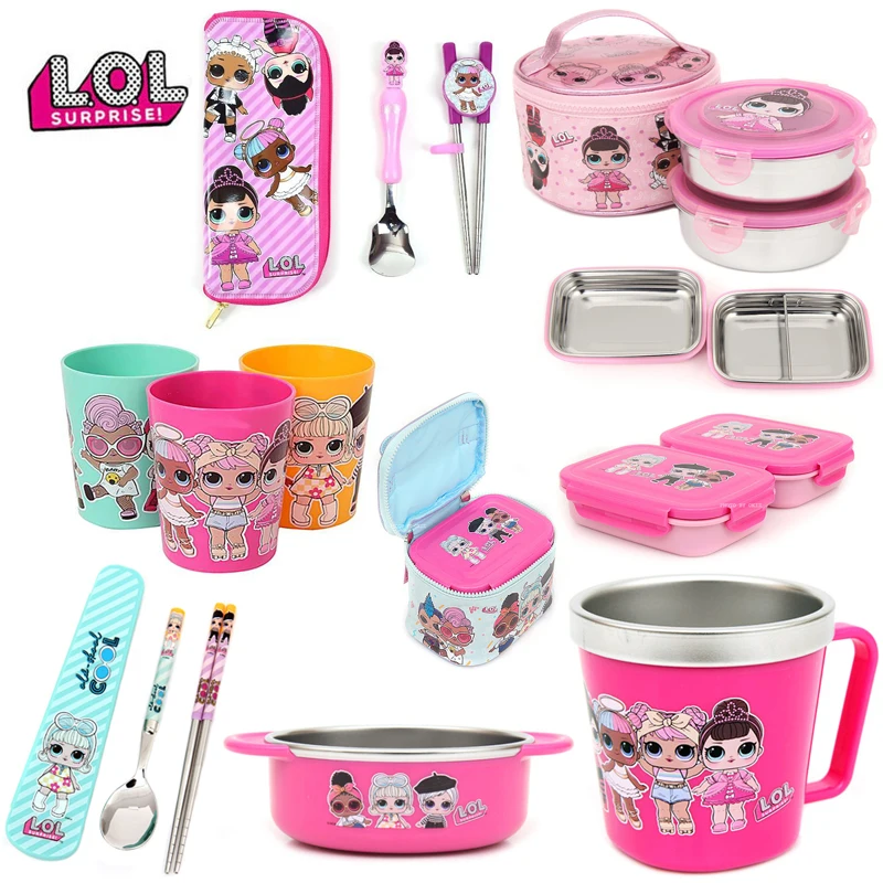 LOL Surprise Dolls Children Tableware Complementary Food Bowl Baby Stainless Steel Spoon Fork Plate Cup Portable Bento Box 2S35