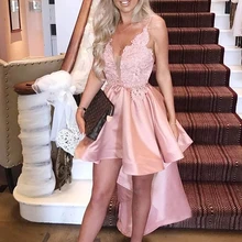 A-Line/принцесса атласные Спагетти ремни Аппликация без рукавов Асимметричные платья