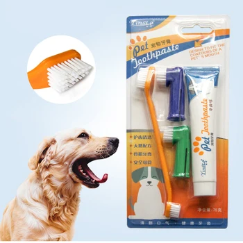 

Pet toothbrush and toothpaste set to care for teeth in addition to breath and bad breath for medium and large dogs oral cleaning