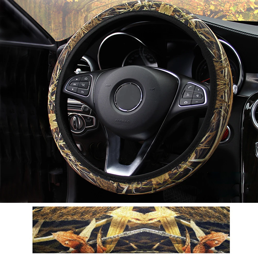 위장 스티어링 휠 커버, 범용 미끄럼 방지 신축성 D 원형 보호 커버, 자동차 인테리어 액세서리, 38cm