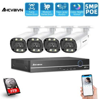 

CCtv Security Camera Surveillance System Kit 5MP POE 4CH NVR Outdoor Two-way Audio Color Night Vision 5mp Bullet Camera Set