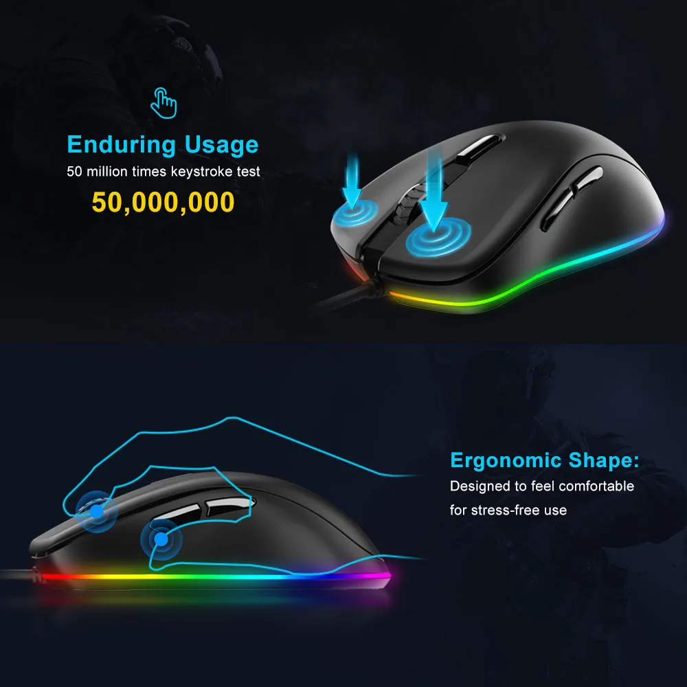 Проводная игровая мышь DAREU EM908 с RGB 6 программируемых кнопок датчик ATG4090 6000 DPI 150 IPS