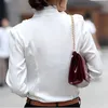 Women Pink White Silver Tops Blouses Long Sleeve Womens Work Ruffle Shirts Stand Collar Slim Waist Shirts Office Ladies Camisa ► Photo 2/6