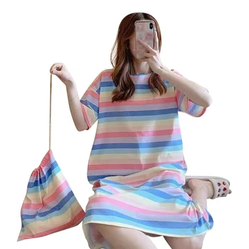 

Summer Women Sweet Loose Nightgowns Plus Size Ladies Swet Kawaii Short Sleeve Sleep Wear with Storage Bag