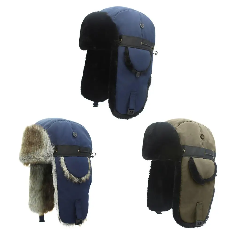 

Fashion Winter Fur Warm Windproof Hat Men Women Bomber hats Lei Feng Cap Faux Fur Ear Flap Cap outdoor Ski Cold Anti-snow Caps
