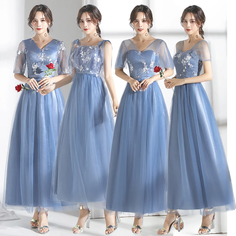 

Junior Bridesmaid Dress Gray Blue Elegant Dress Women for Wedding Party Embroidery Sexy Long Prom Dress Prom Azul Royal Vestido