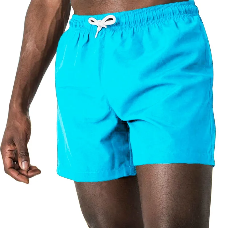 Light Blue Летние мужские быстросохнущие шорты для фитнеса, мужские повседневные пляжные шорты с эластичной резинкой на талии, 6 цветов, M-3XL - Цвет: Light Blue