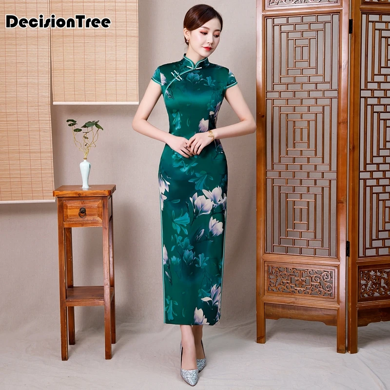 Традиционное китайское платье mujer vestido, женское атласное длинное платье cheongsam qipao с цветком сливы qipao
