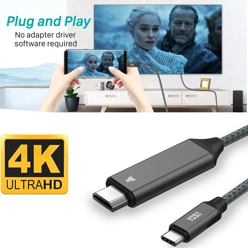 YOSH usb type C Thunderbolt 3-HDMI кабель HDCP2.2 для проектора 4K HDScreen для ThinkPad Dell XPS 15 huawei MateBook 13