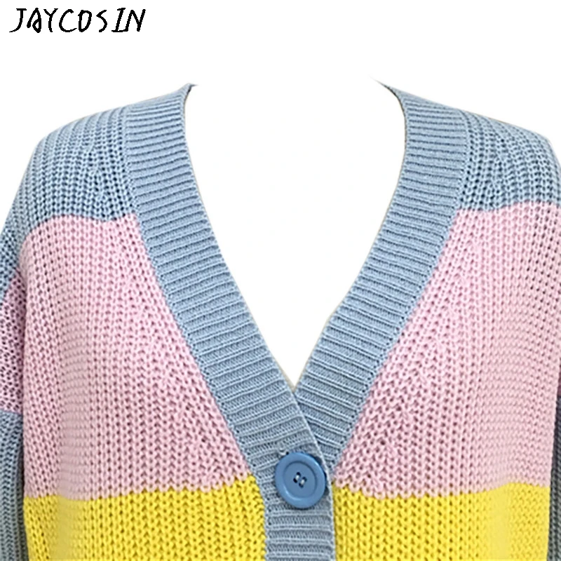 JAYCOSIN свитер женский модный полосатый Радужный Свободный вязаный кардиган, свитер, пальто, женское манто#1203