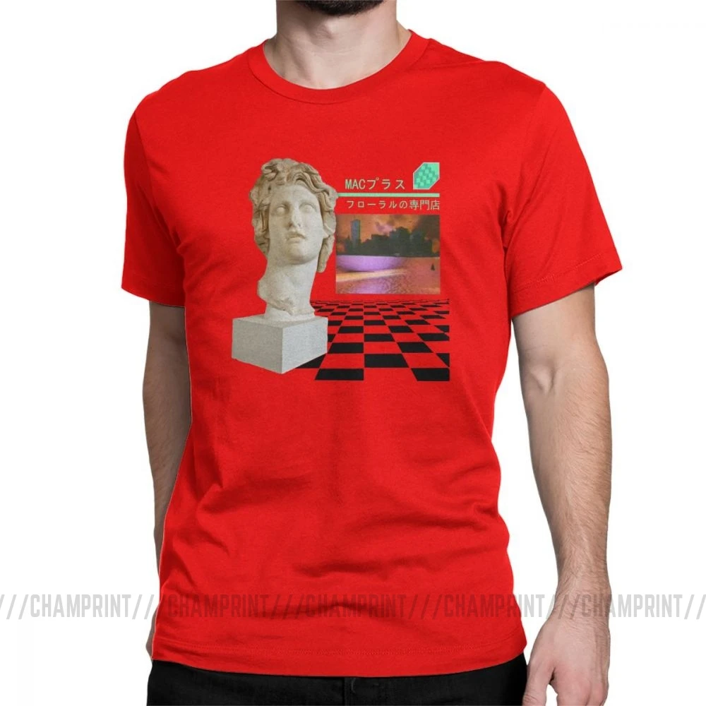 Эстетика vaporwave мужские футболки Vapor Wave цветочный шопп Макинтош плюс мода хлопок футболки с круглым вырезом футболки подарок Топы - Цвет: Красный