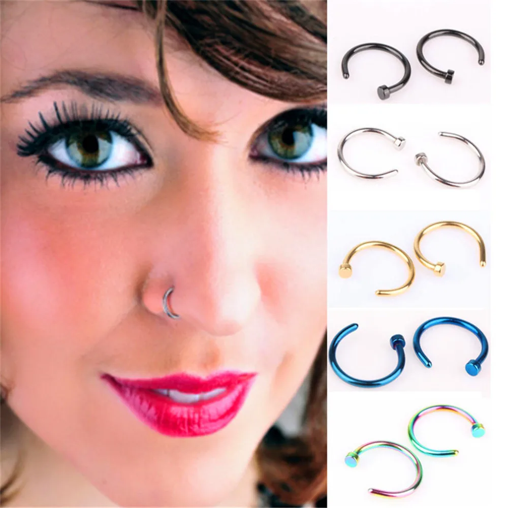 

Clip Round Earring Fake Septum Piercing Nose Earrings Black Fake Goth Punk Lip Ear Nose Earrings For Women A341
