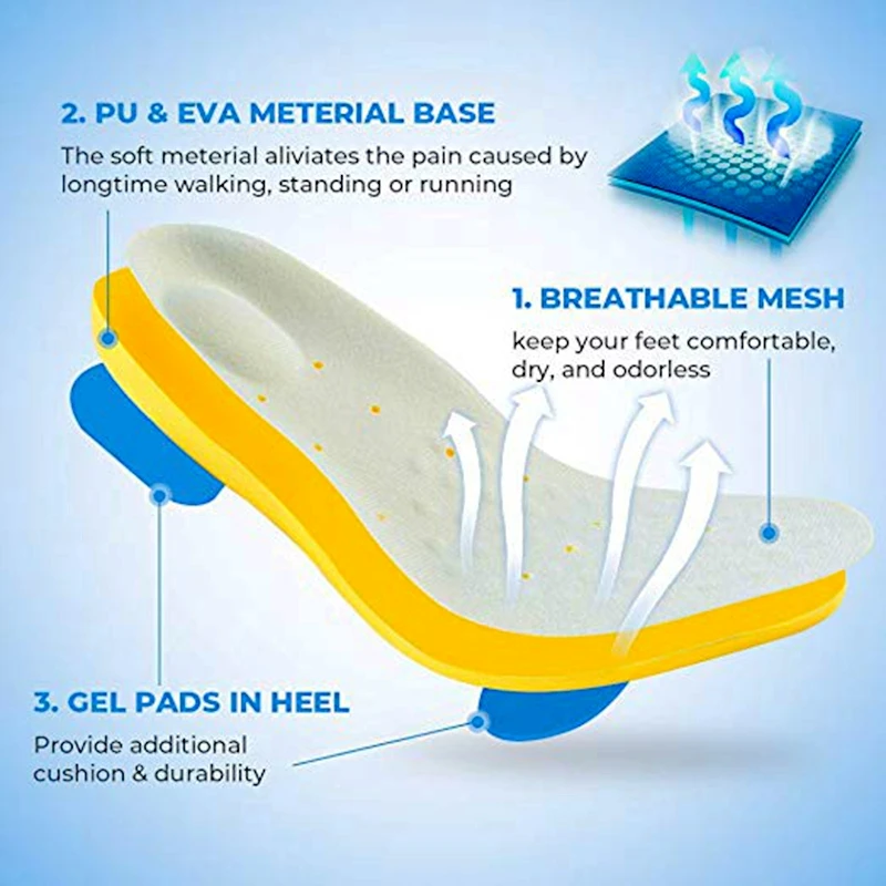 1 пара профессиональных спортивных стелек вставки для обуви снимают каблуки Шпоры боли в ногах Дышащие стельки из пены, запоминающие форму для мужчин и женщин