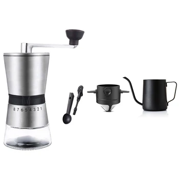 

Manual Coffee Grinder, Ceramic Burr Mill with Adjustable Setting & Pour Over Coffee Filter, Stainless Steel